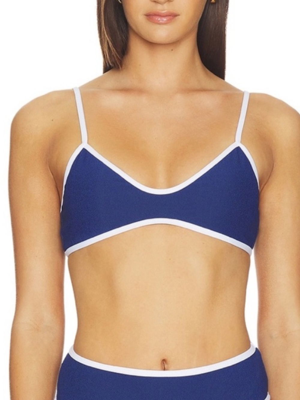 New! Beach Riot Leona Blue Bikini Top with White Trim Medium 34157